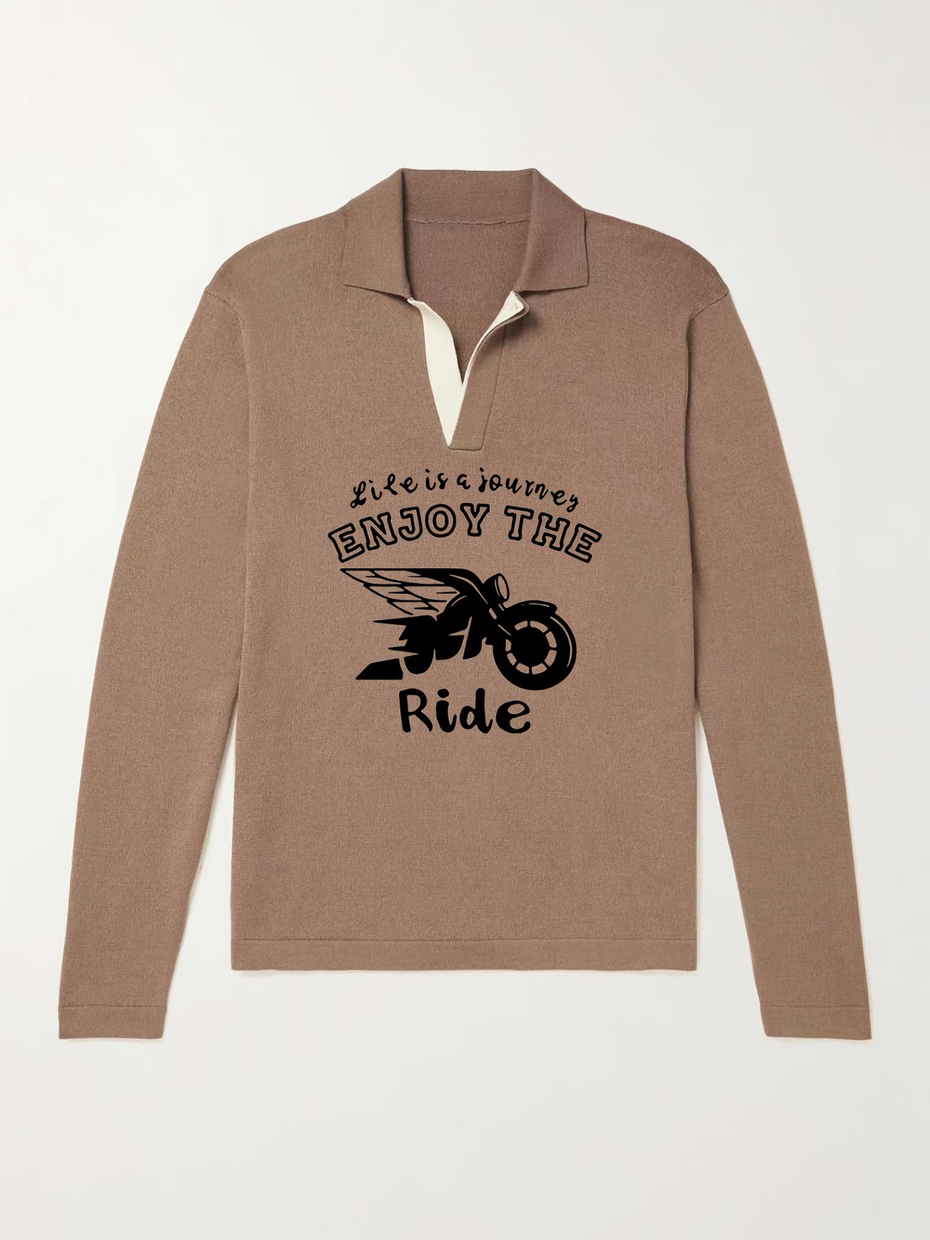 Men's Motorcycle Pattern Knit Polo Shirt V Neck Pullover Sweater