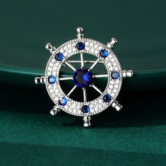 Atmospheric Men's Rudder Brooch with Zircon Inlay
