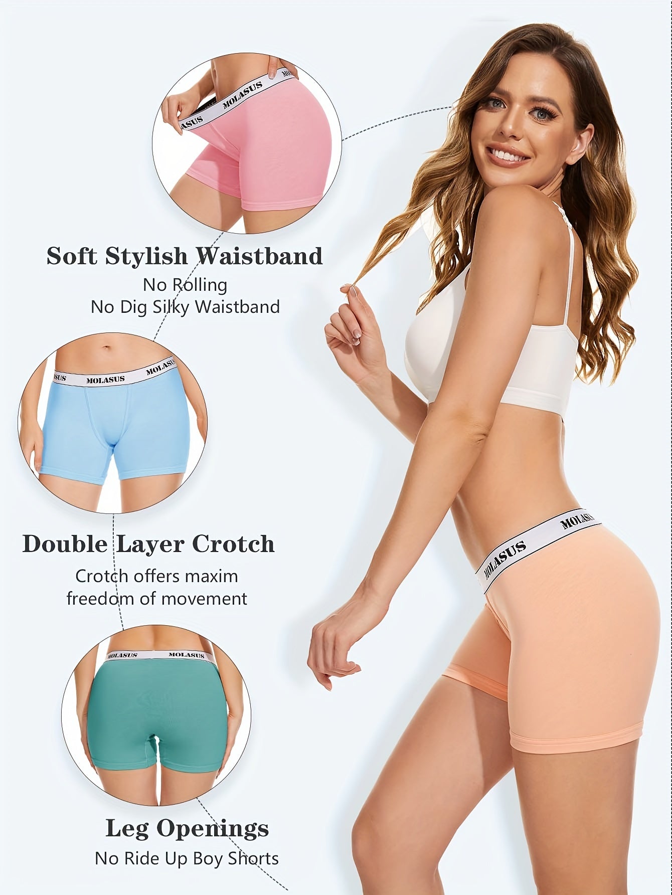 4 Pk Plus Size Panties Set Women's Plus Letter Print Double Layered Boyshorts