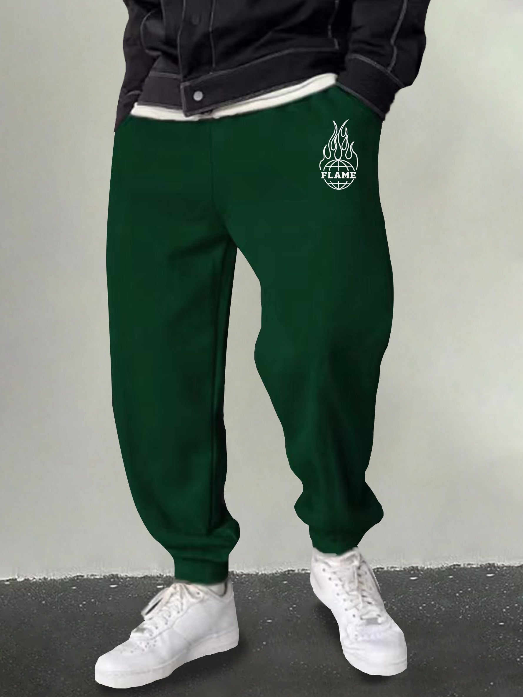 Men's Flame Print Sweatpants Casual Drawstring Loose Pants
