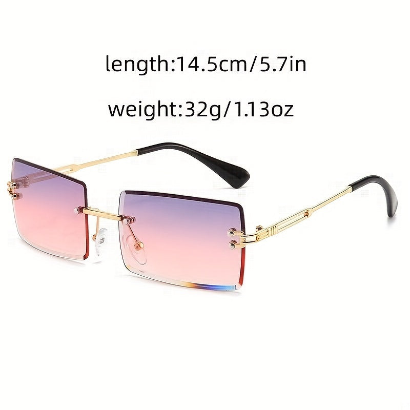 Square Gradient Lens Sunglasses Mod Metal Hollow Temple Glasses