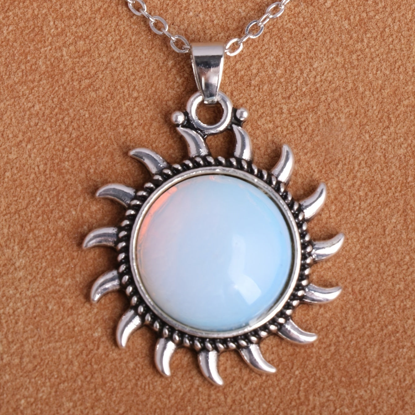 Natural Stone Sunflower Pendant Necklace Boho Style Neck Jewelry Gift