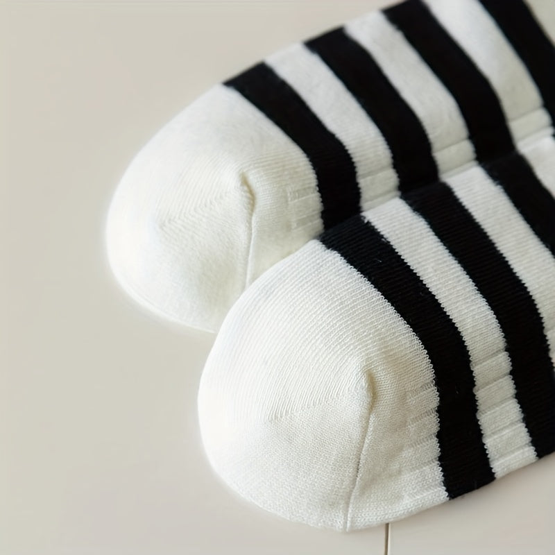 5 Pairs Striped Crew Socks Women's Stockings & Hosiery