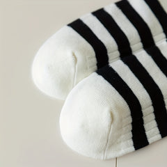 5 Pairs Striped Crew Socks Women's Stockings & Hosiery