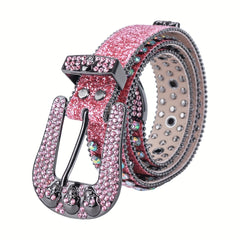 Rhinestone Skull Cowboy Leather Belt Sparkle Studded Belts