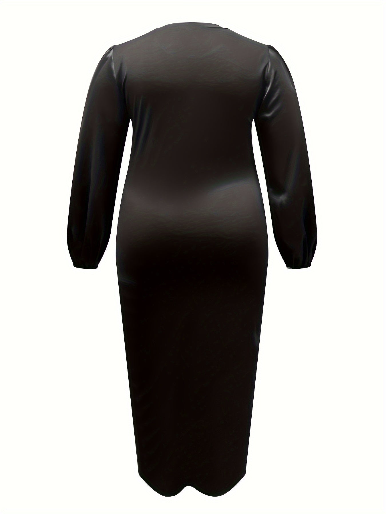  Solid Lantern Sleeve Bodycon Midi Dress