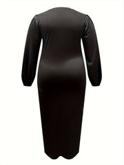  Solid Lantern Sleeve Bodycon Midi Dress