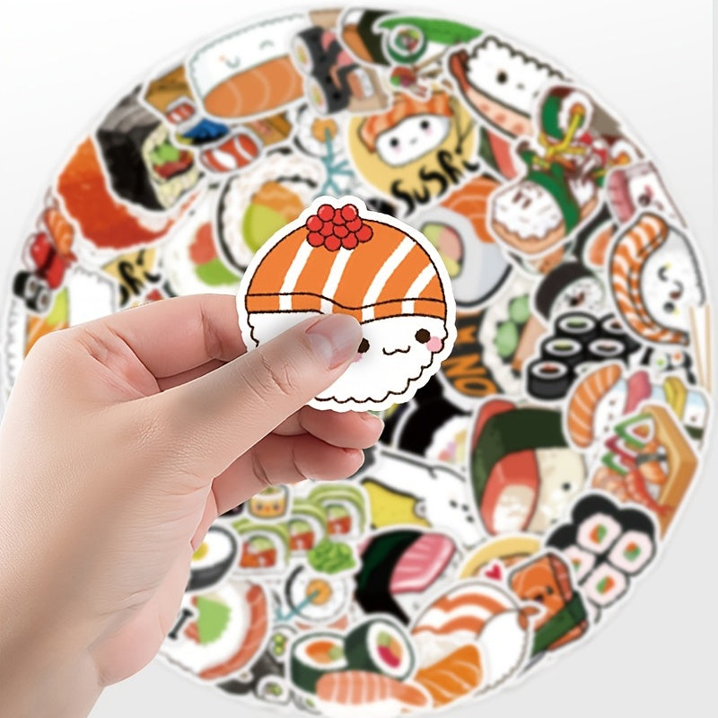 50 Pcs Sushi Roll Stickers for Water Bottles, Laptops, Phones & More