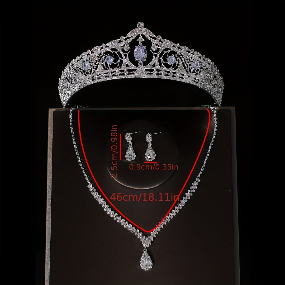 3pcs Crystal Bridal Crown Necklace Earrings Set