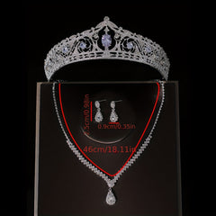 3pcs Crystal Bridal Crown Necklace Earrings Set