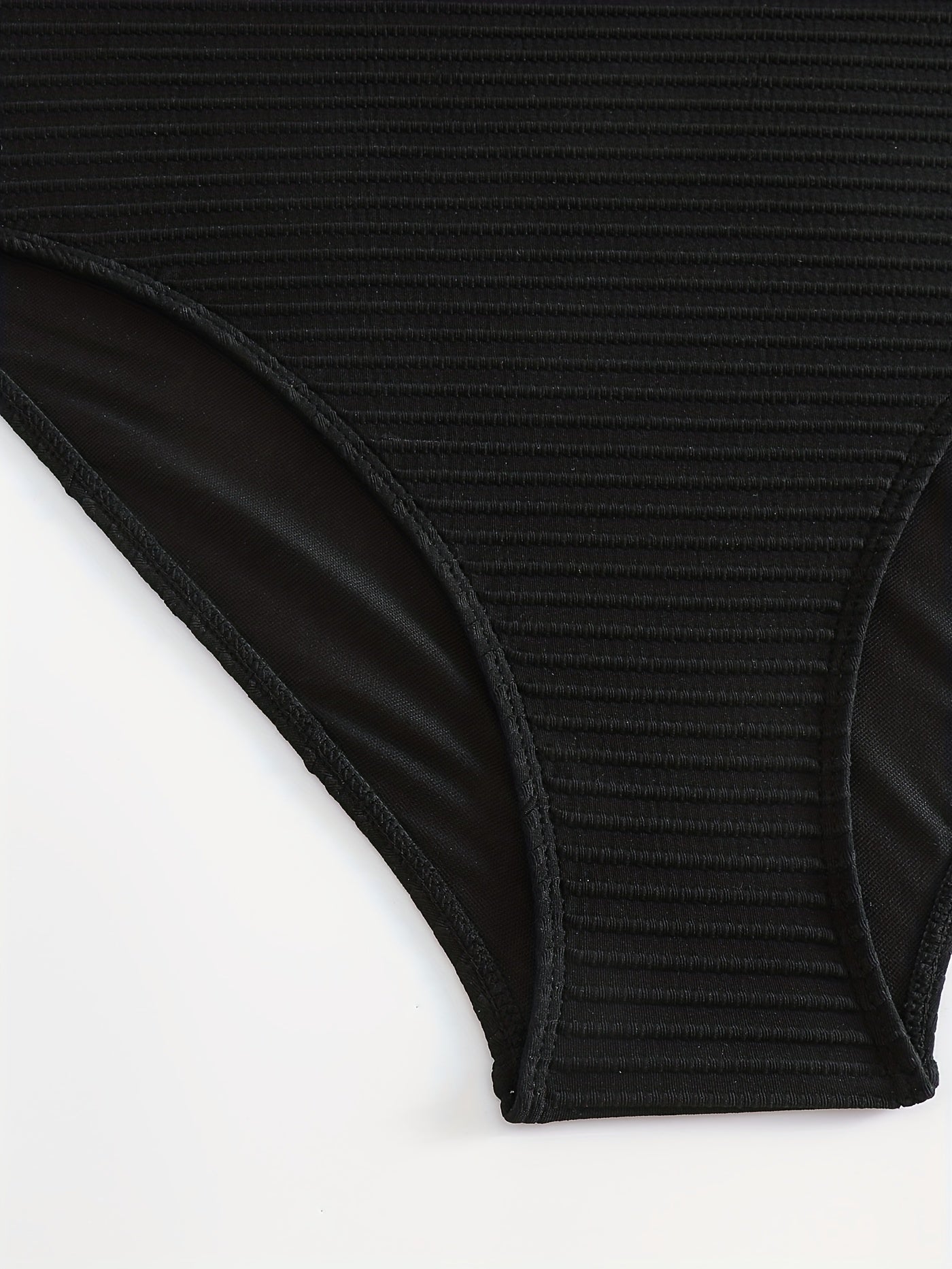  Solid Ribbed High Neck One Piece Swimsuit