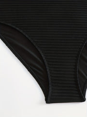  Solid Ribbed High Neck One Piece Swimsuit