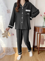 Women's Button Up Top & Pants Loungewear Set for Spring & Fall