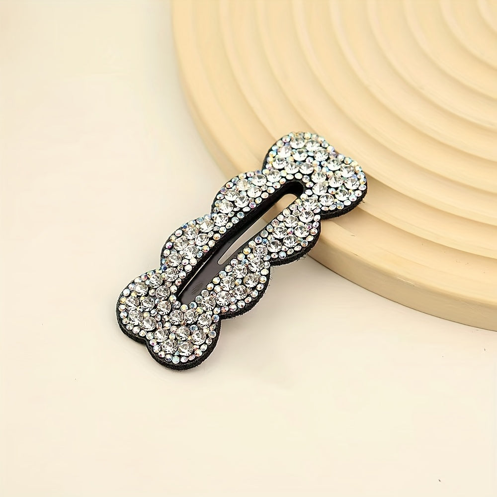 Rhinestone Snap Clip Wavy Rectangle Shaped Hair Clip Sparkly Hair Clip