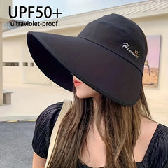 Wide Brim Ponytail Visor Hat UV Protection Windproof Sun Hats Solid Travel Beach