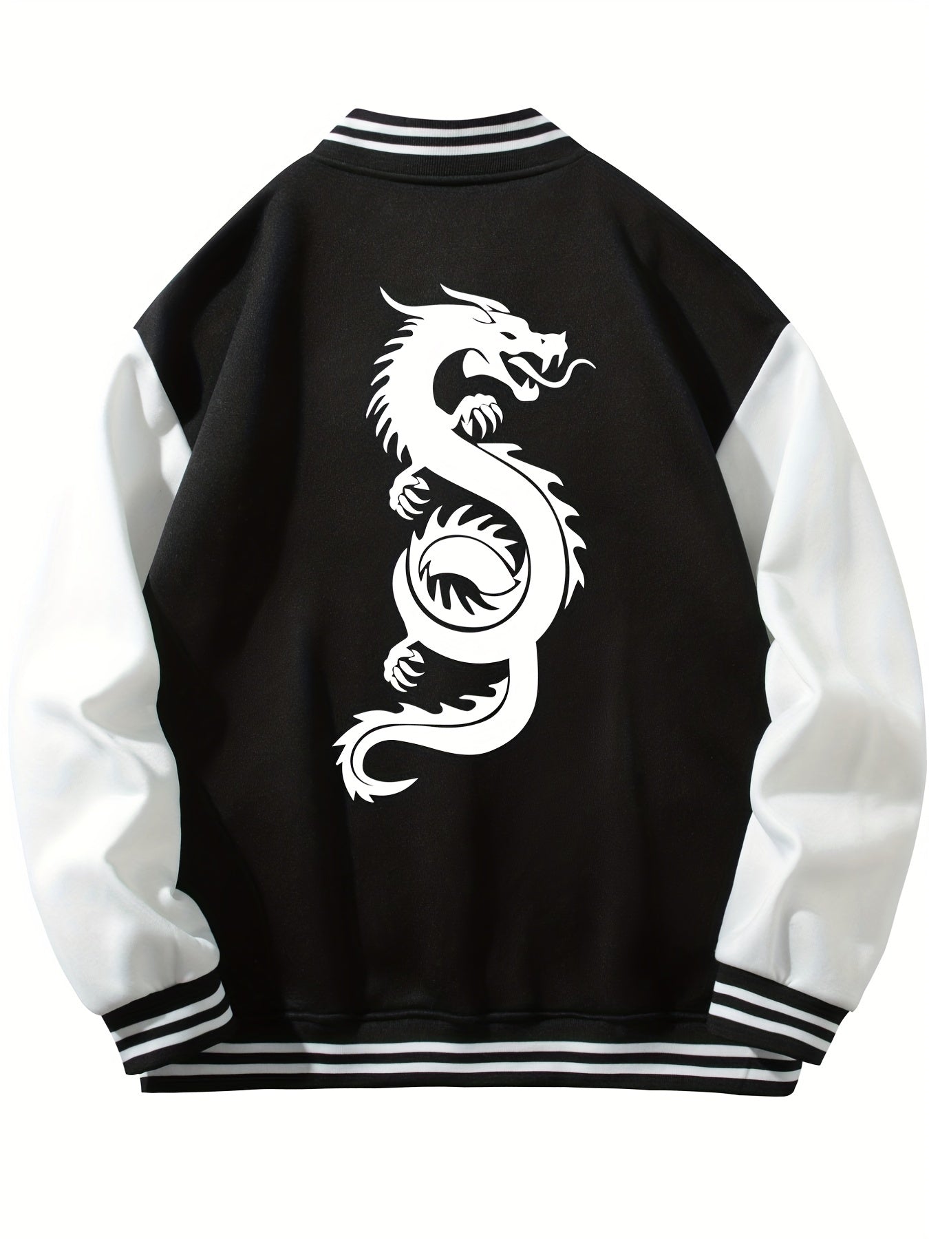 Dragon Print Casual Varsity Jacket Men's Lightweight Button Up Jacket