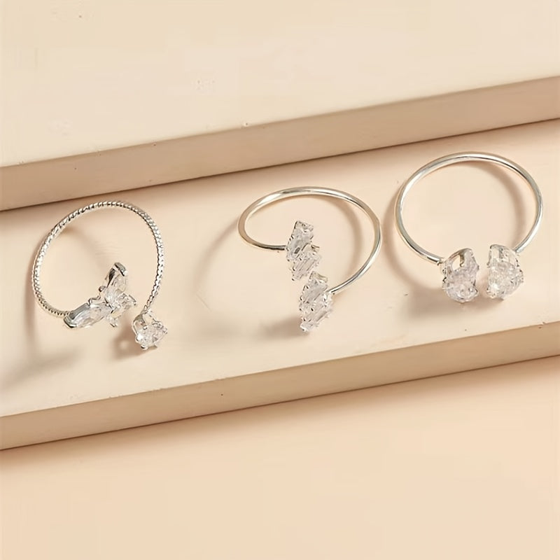 Zircon Butterfly Ring Set Silver Plated Moon Lightning Women's Ring