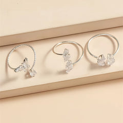 Zircon Butterfly Ring Set Silver Plated Moon Lightning Women's Ring
