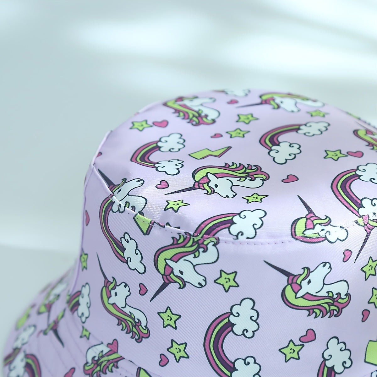 Pink Unicorn Print Bucket Hat Reversible Sunscreen Beach Hats