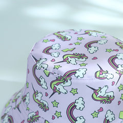 Pink Unicorn Print Bucket Hat Reversible Sunscreen Beach Hats