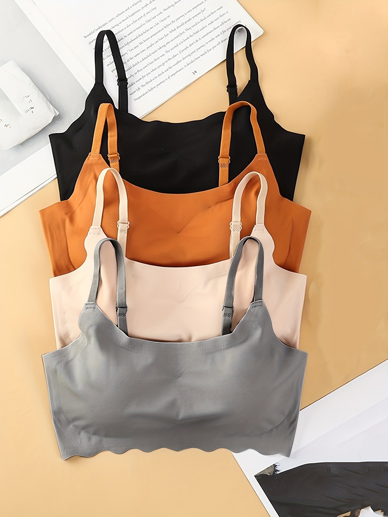 4 Seamless Solid Bralettes Comfortable Adjustable Straps Intimates Bra