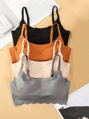 4 Seamless Solid Bralettes Comfortable Adjustable Straps Intimates Bra