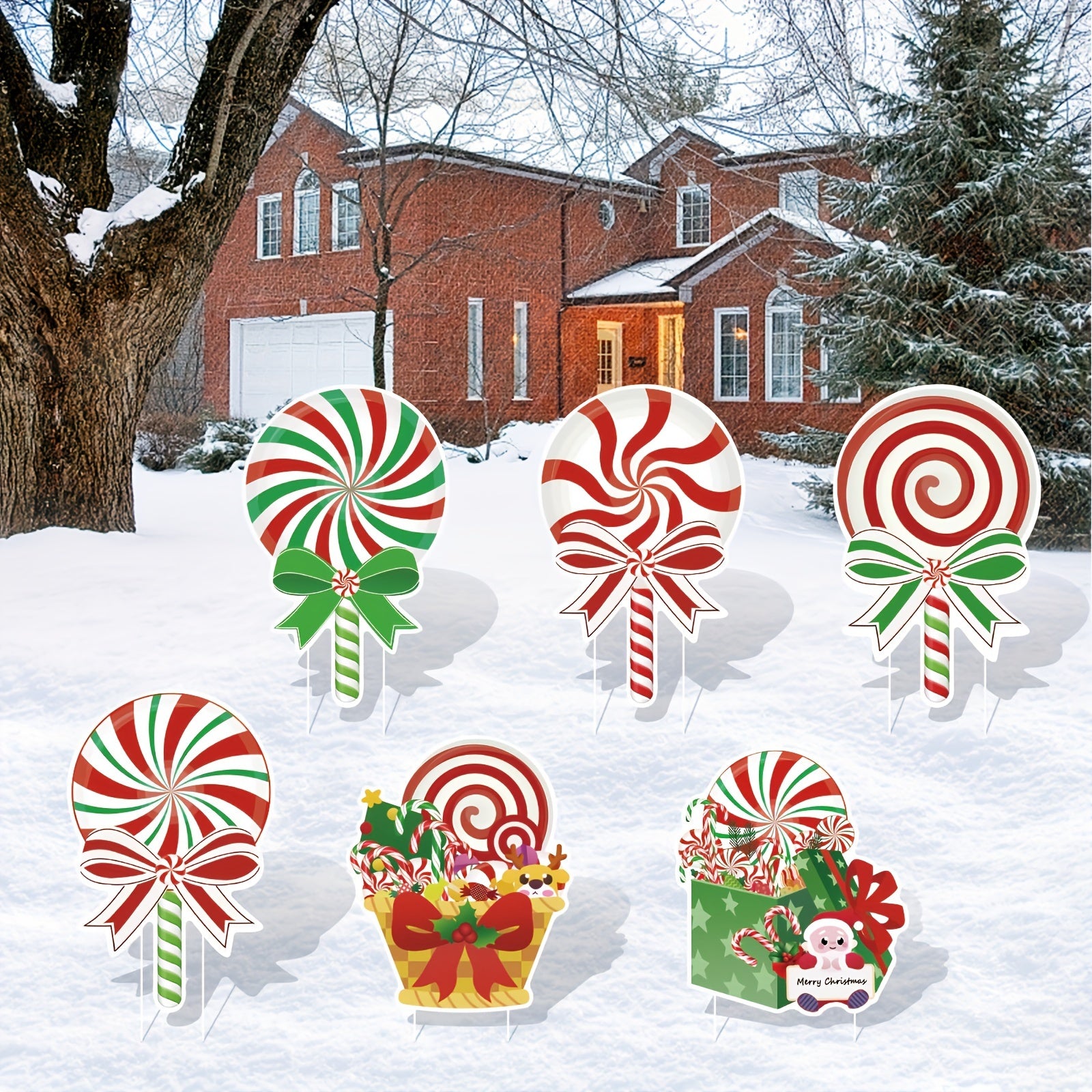 6pcs Candy Christmas Yard Signs Peppermint Lollipop Decorations