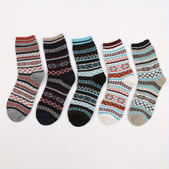 5 Pairs Men's Geometric Wave Pattern Socks Thick Warm Mid calf