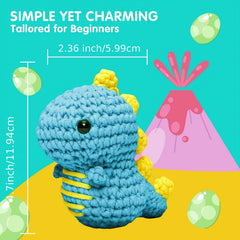Crochet Kit for Beginners - 2 Dinos Easy Yarn Knitting Set with Video Tutorials
