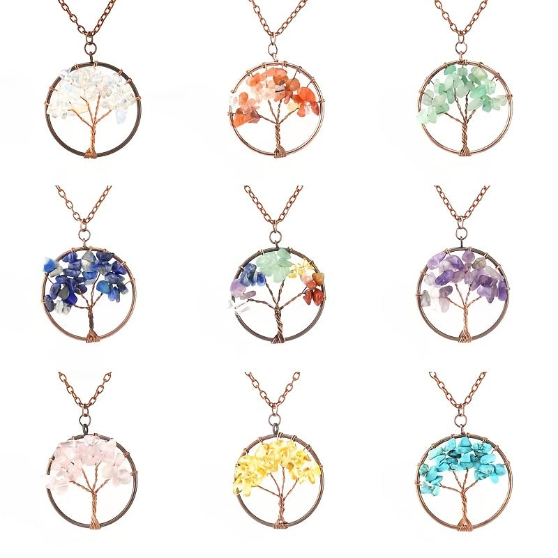 Amethyst Crystal Tree Of Life Necklace Antique Red Copper 3 5MM
