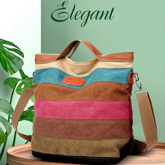 Rainbow Canvas Tote Bag Vintage Stitching Shoulder Bag