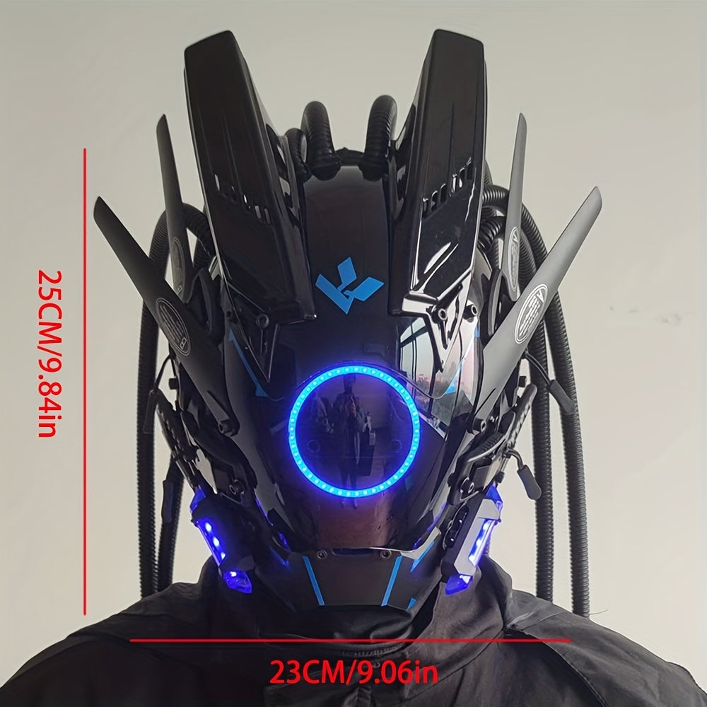 Custom Tubular Braid Cyberpunk Mask LED Light Cosplay Sci-fi Gear