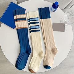 3 Pairs Striped Calf Socks Knee High Women's Stockings