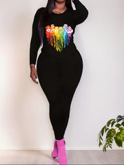 Bear Print Matching Set Long Sleeve T-shirt & Leggings