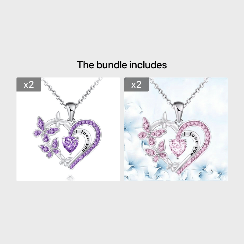 Heart Butterfly Pendant Necklace for Girls