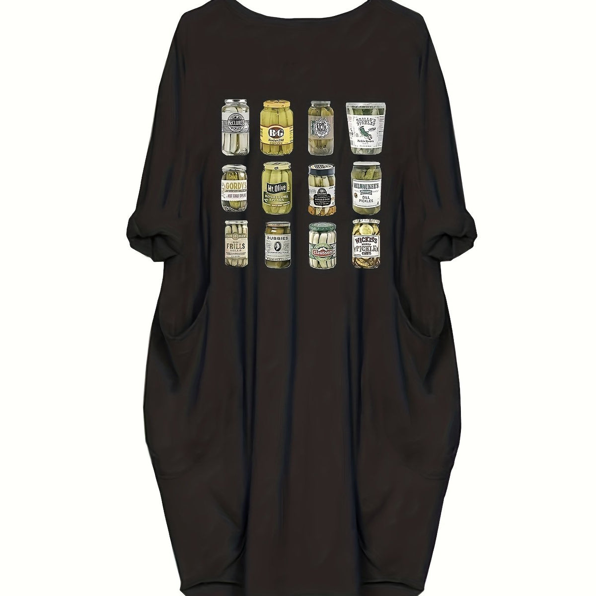 Women's Plus Cucumber Can Print Long Sleeve Round Neck... Baggy Dress