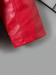 Kids Lapel PU Leather Jacket Zipper Coat Boys Girls Top
