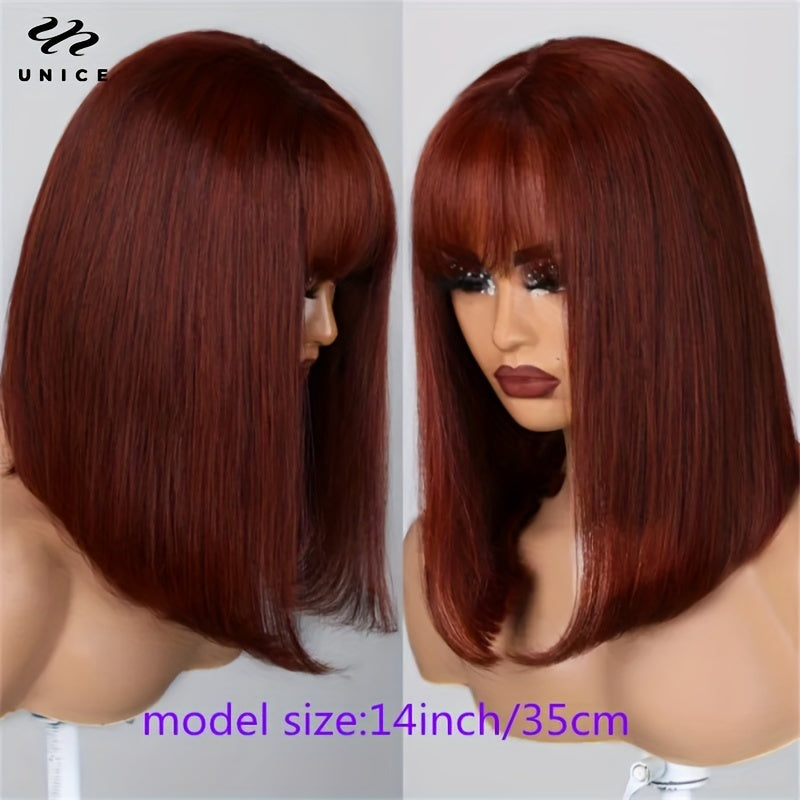 Reddish Brown Short Straight Human Hair Wig 180 Density