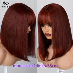Reddish Brown Short Straight Human Hair Wig 180 Density