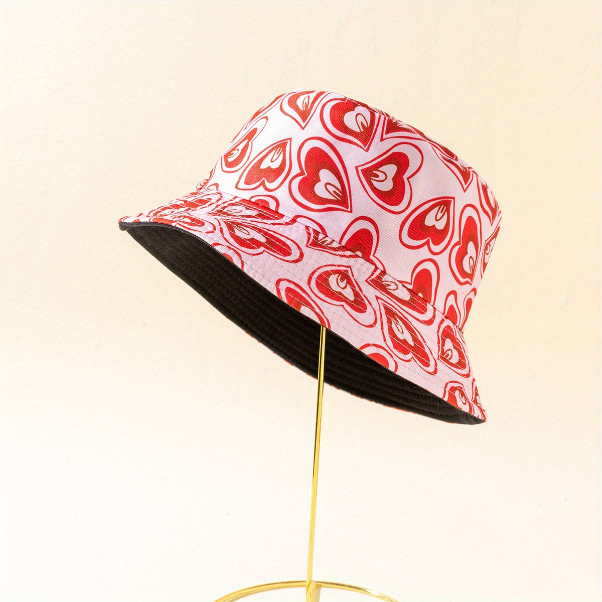 Heart Print Cartoon Bucket Hat Reversible Foldable Basin Hat