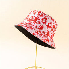 Heart Print Cartoon Bucket Hat Reversible Foldable Basin Hat