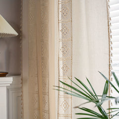 Boho Tassel Lace Patchwork Curtains Beige
