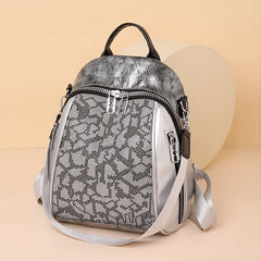 Snakeskin Pattern Backpack Purse Vintage Rhinestone Travel Schoolbag
