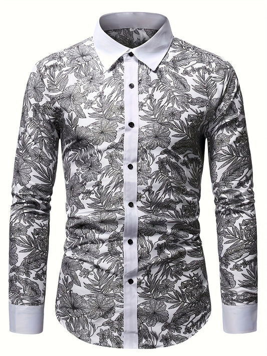 Flower Print Men s Casual Long Sleeve Shirt