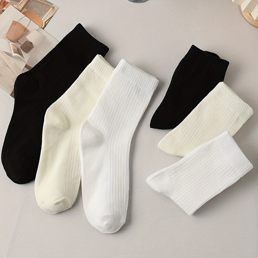 6 Pairs Solid Socks Breathable Mid Tube Stockings