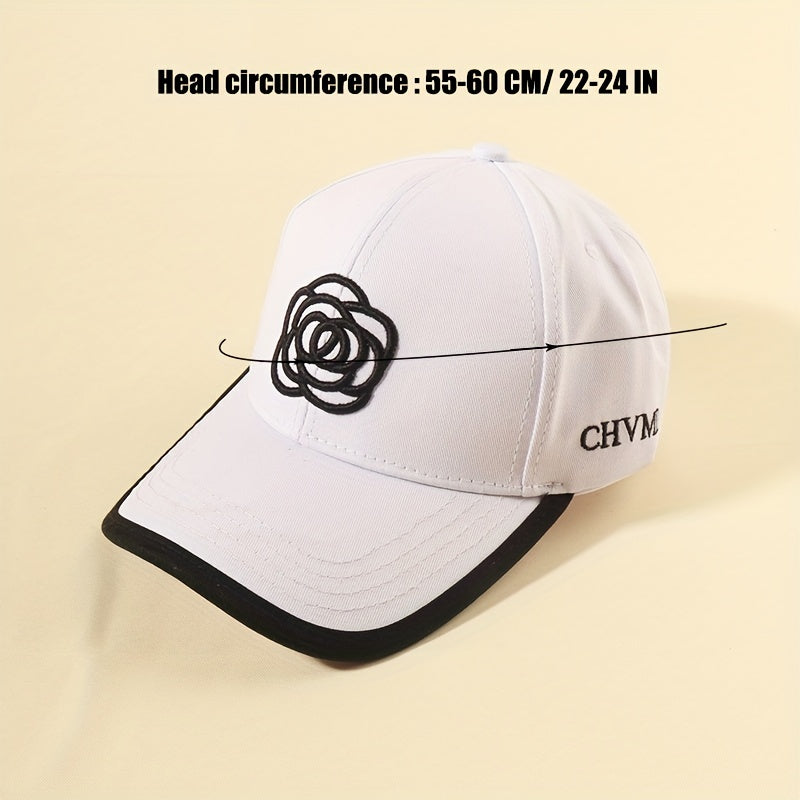 Camellia Embroidery Cotton Baseball Cap Block Sun Hat Adjustable Dad Hats