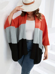  Colorblock Bell Sleeve Sweater Cardigan Women's Plus Casual Sweater