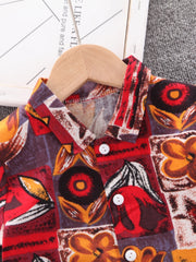 Boys Flower Print Casual Outfit Short Sleeves Shirt & Shorts Set
