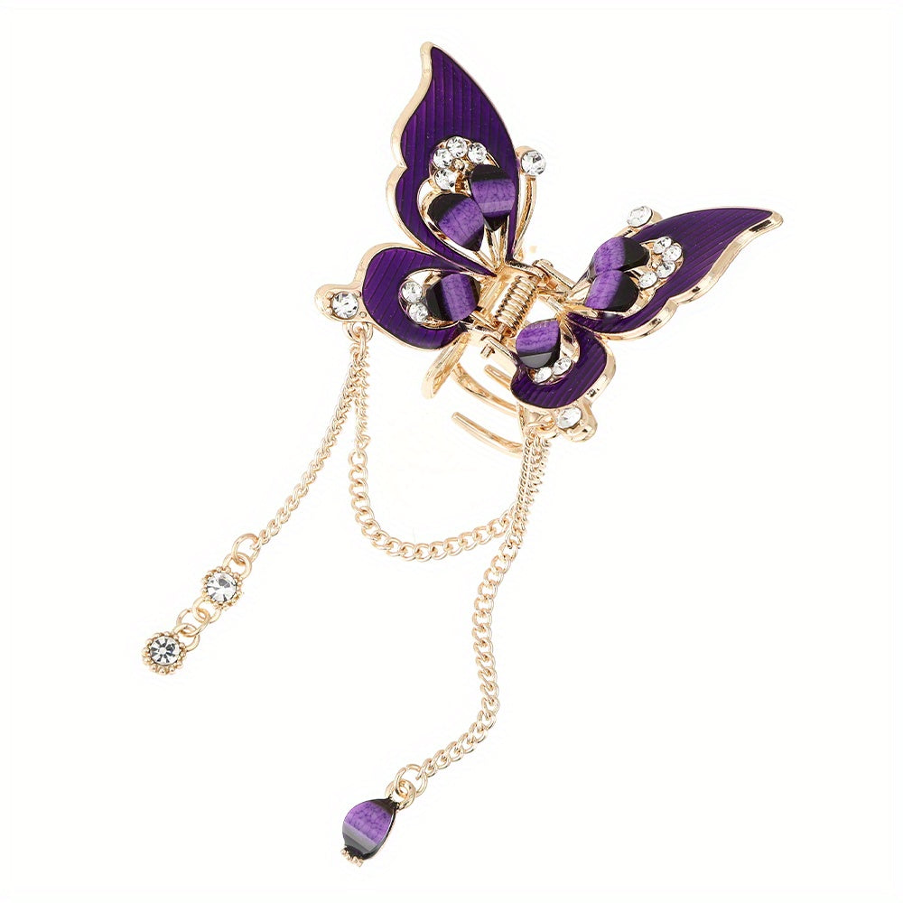 Butterfly & Tassel Hair Claw Rhinestone Banana Clip