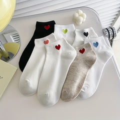 7 Pairs Heart Print Socks & Crew Neck Stockings